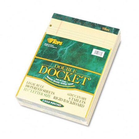 Tops Tops 63387 Double Docket Ruled Pads Legal Rule Ltr Canary Six 100-Sheet Pads Pack 63387